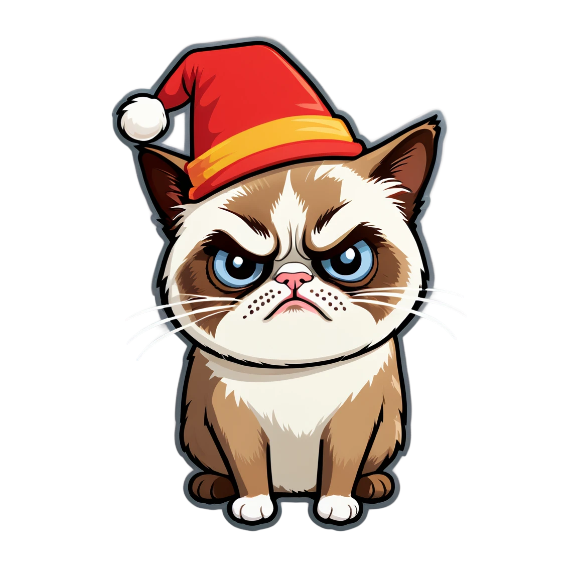 Cat with hat, persian cat sticker, angry cat sticker, grumpy cat sticker