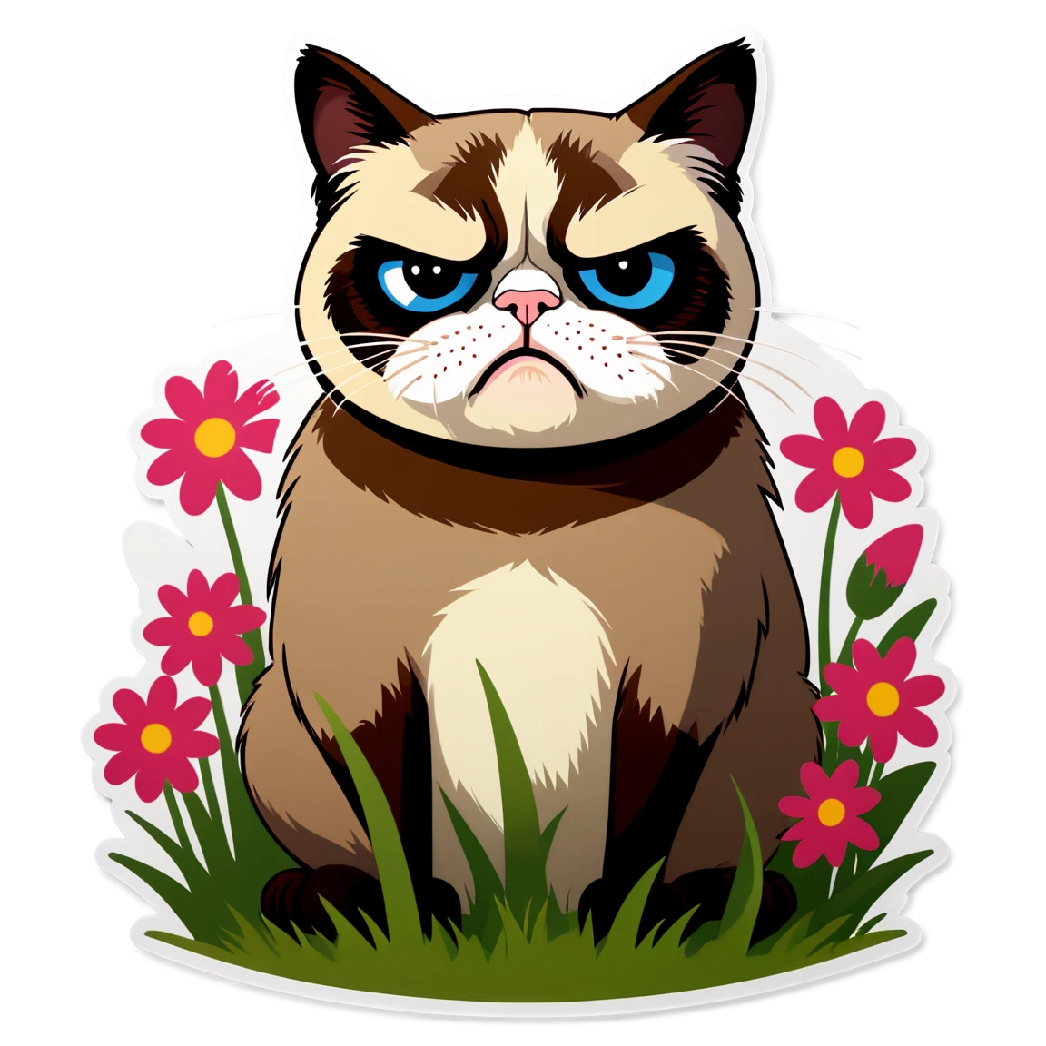 Cat out in the garden, persian cat sticker, angry cat sticker, grumpy cat sticker