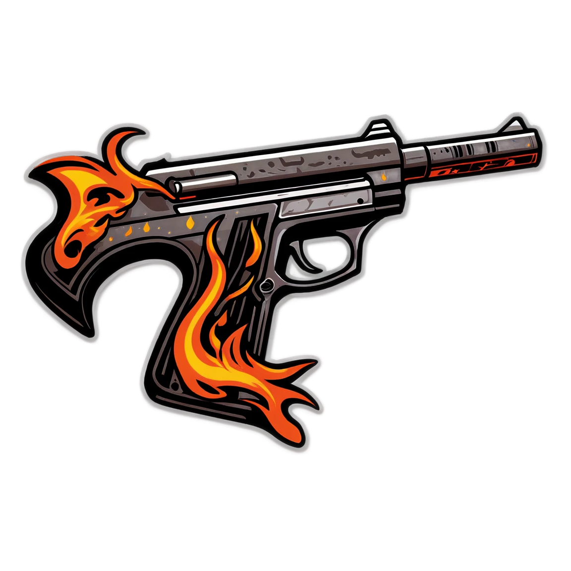 Gun sticker with flames