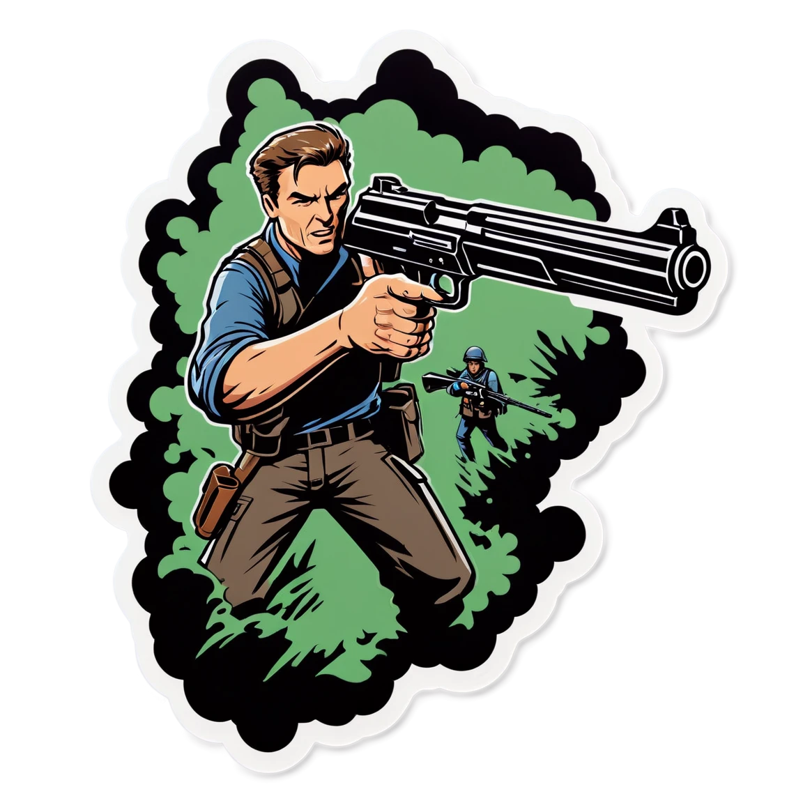 Gun sticker in a battle scene