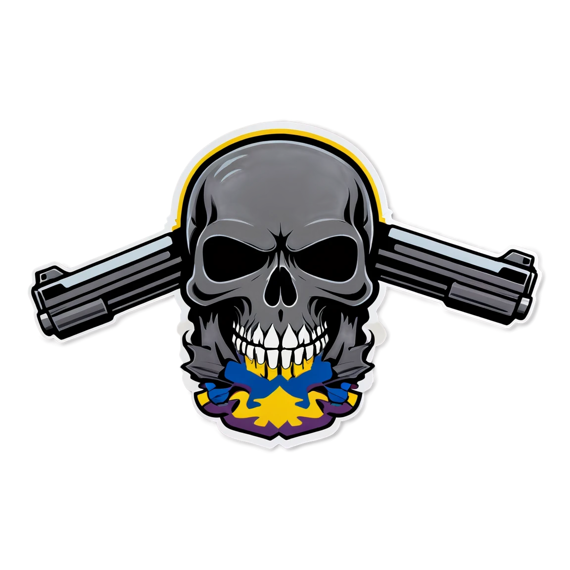 Gun sticker with a skull