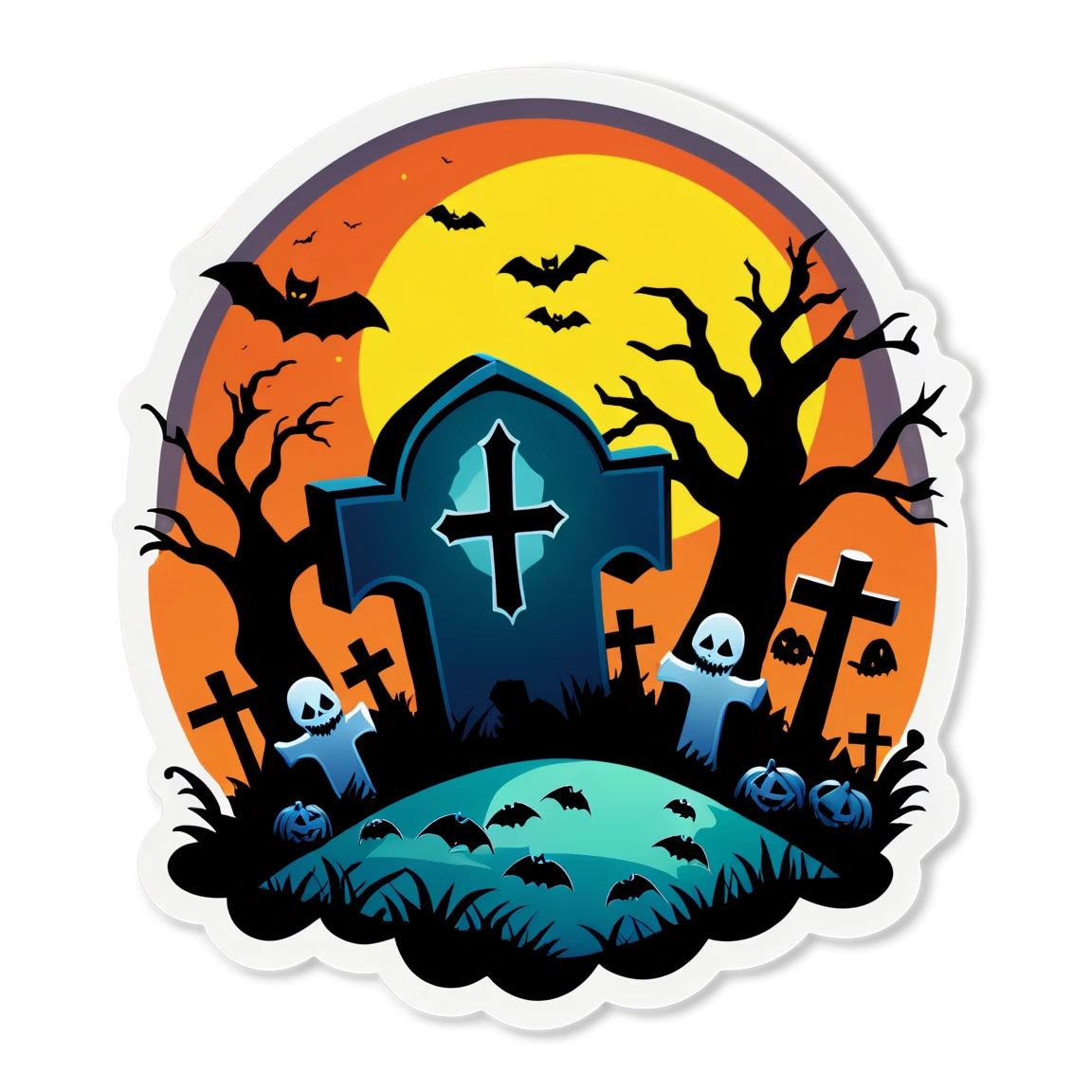 Graveyard scary night, scary season sticker, halloween sticker