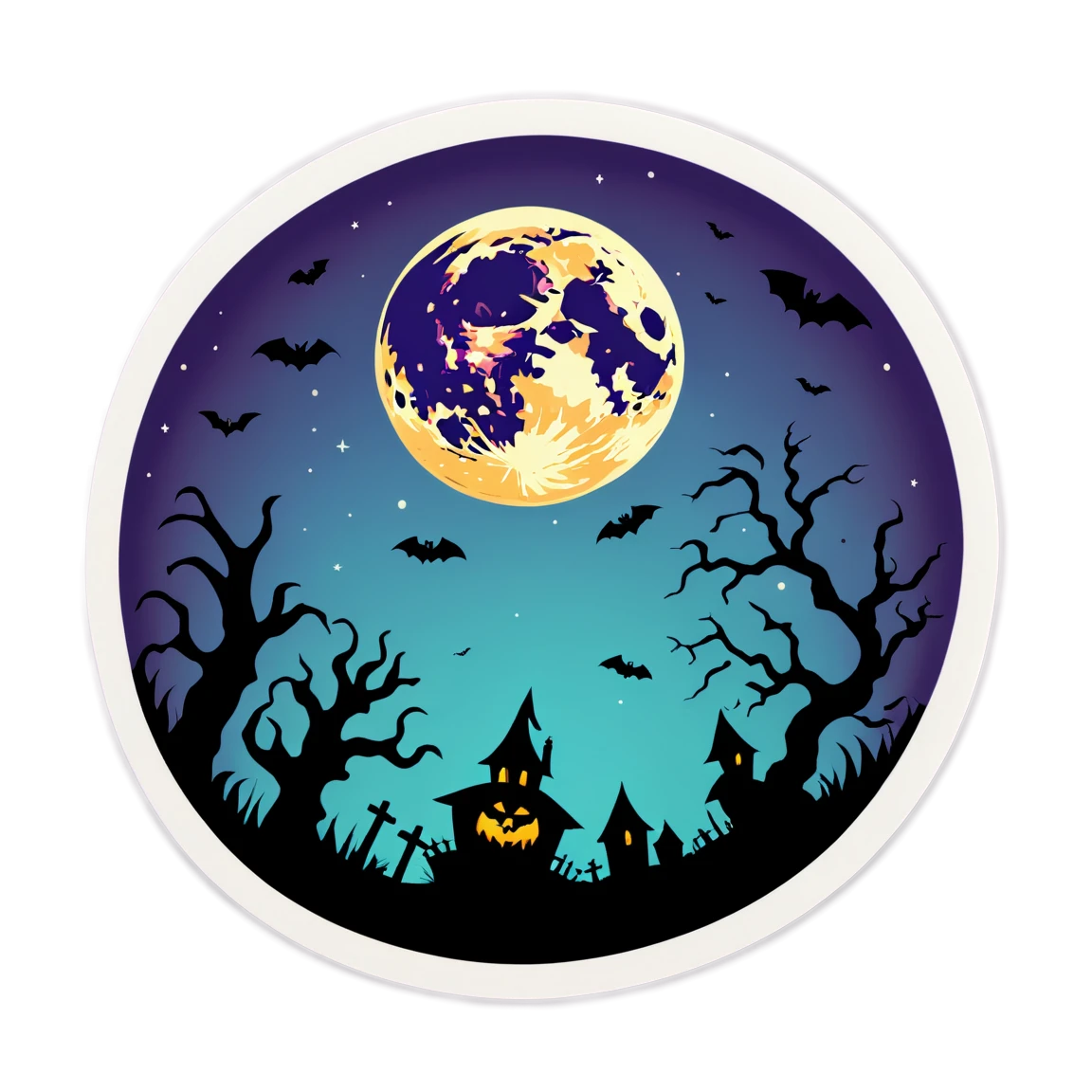 Dark forest, scary trees at night, scary season sticker, halloween sticker