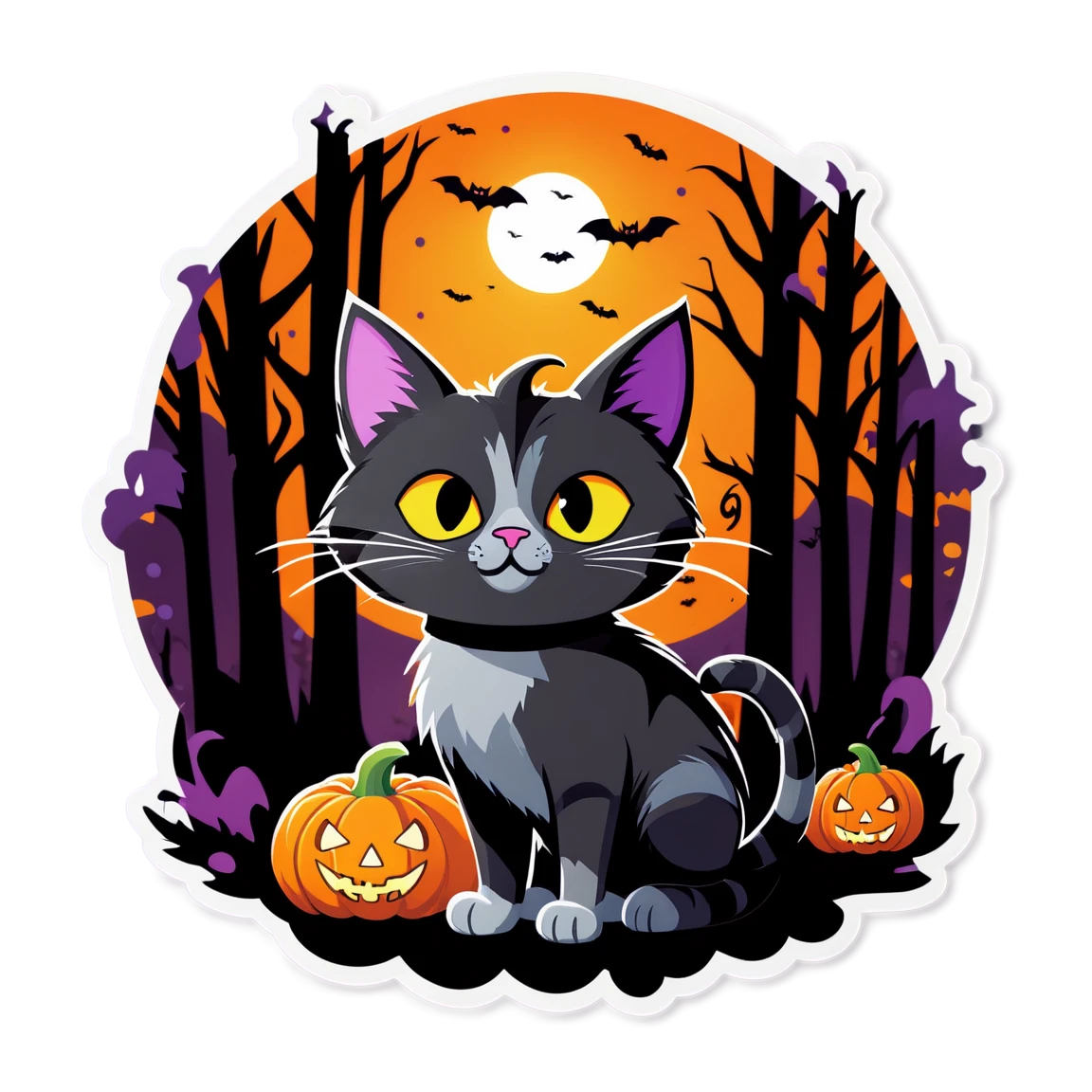 Pumpkin halloween, black cat, scary cat sticker, halloween cat sticker