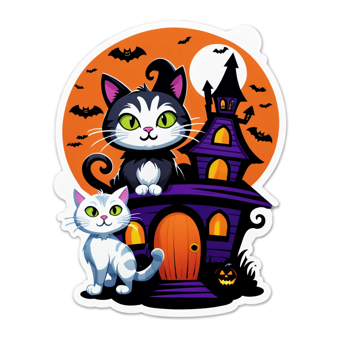 Cat in a dark castle, black cat, scary cat sticker, halloween cat sticker