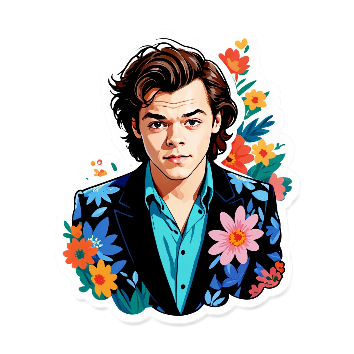 Harry Styles in floral attire, singer sticker, Harry Styles sticker