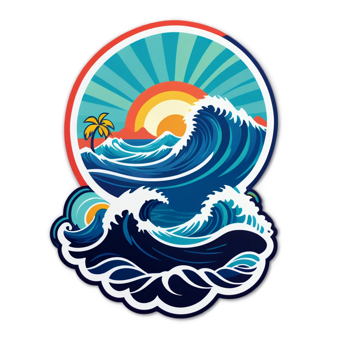 Hawaii with waves, tropical sticker, Hawaii sticker