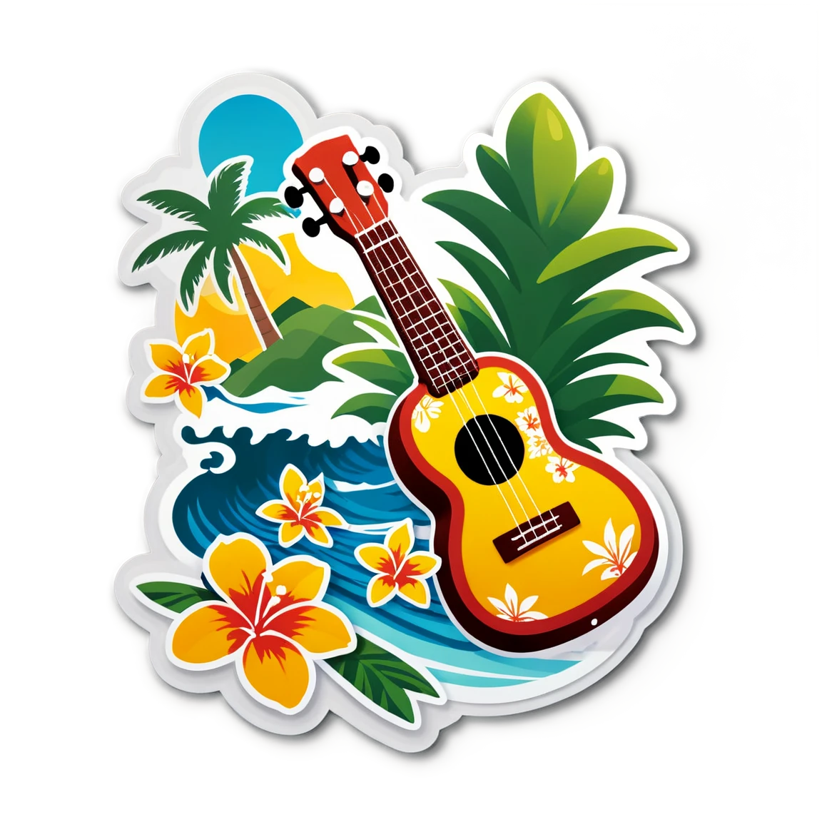 Hawaii with ukulele, tropical sticker, Hawaii sticker