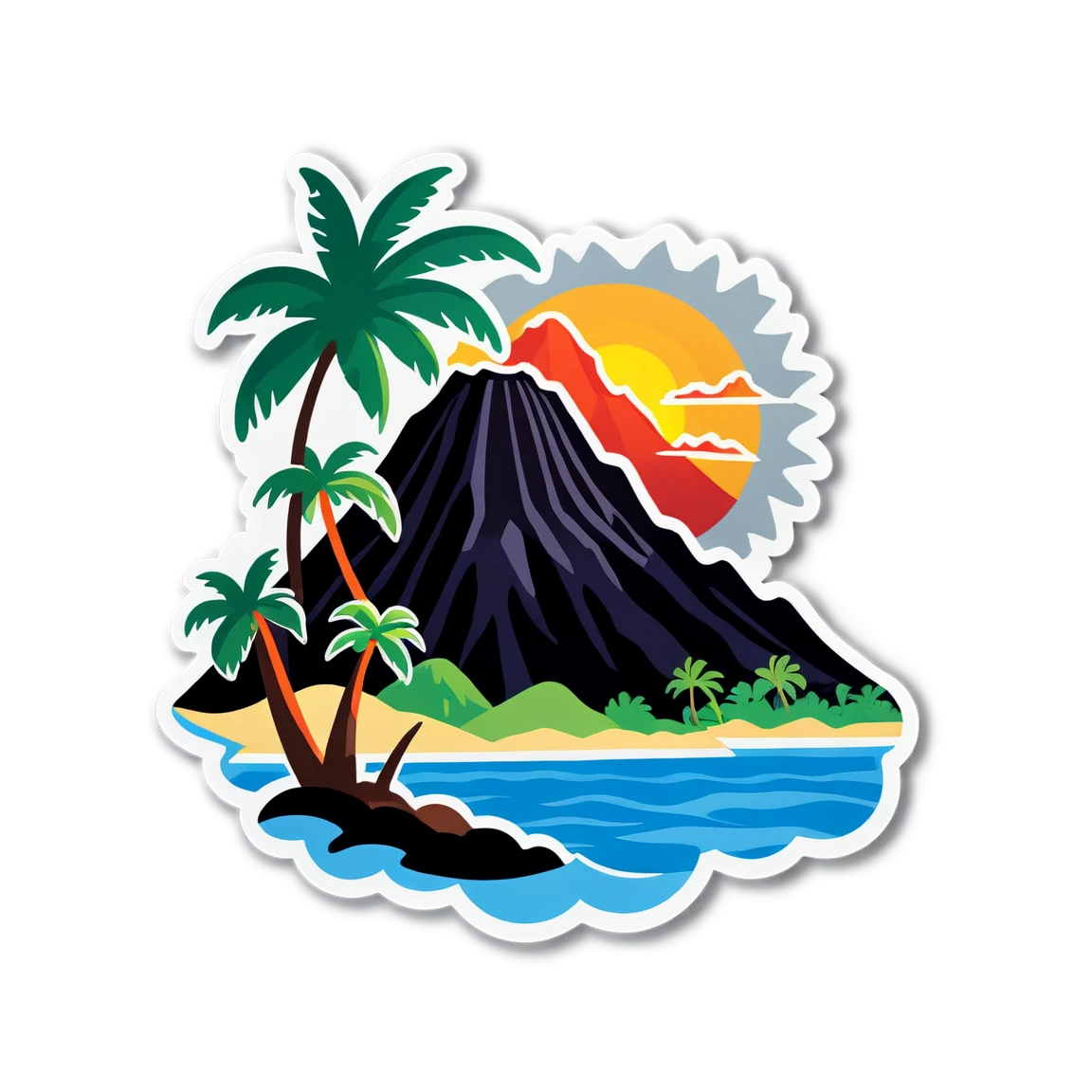 Hawaii with volcano, tropical sticker, Hawaii sticker