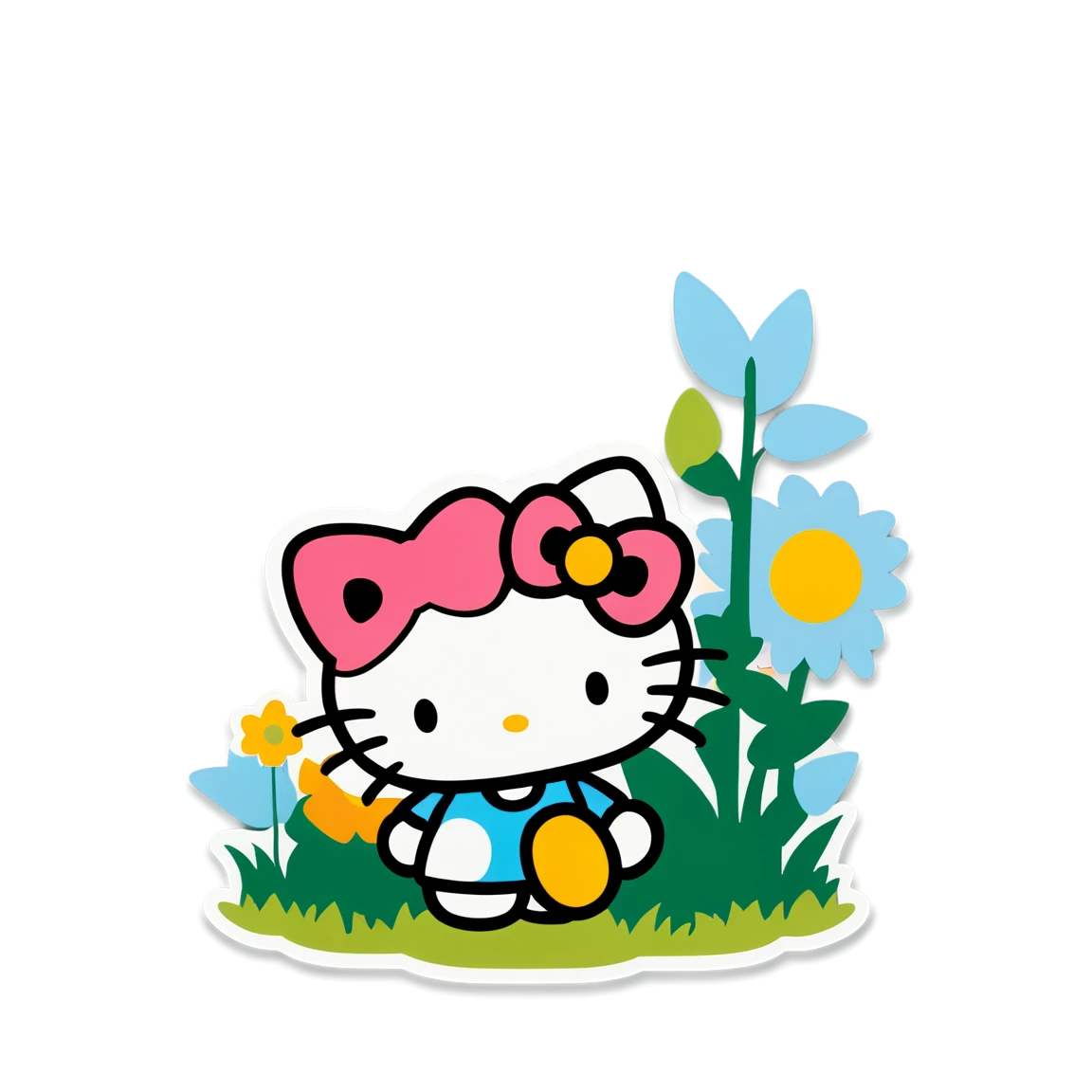 In a garden, cute hello-kitty sticker, hello kitty sticker