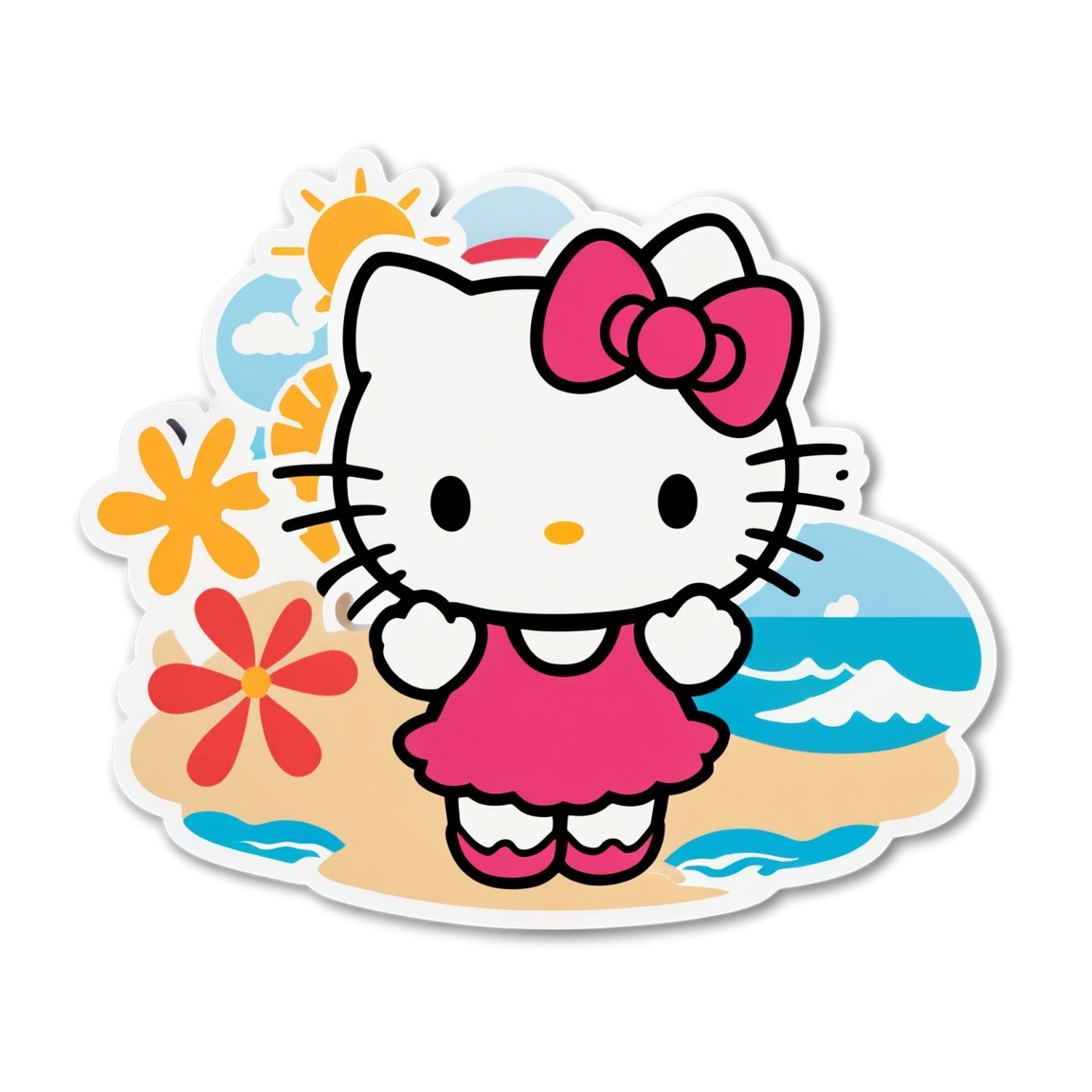 Hello kitty at the beach, cute hello-kitty sticker, hello kitty sticker