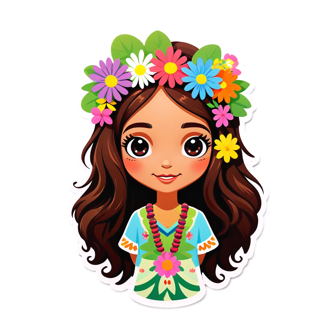 Hippie with flower crown, nature stickers