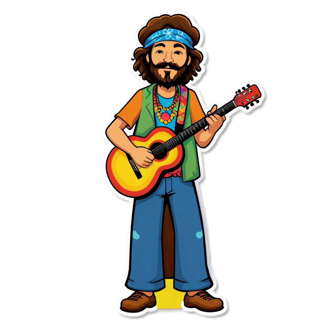 Hippie holding a guitar, musical stickers