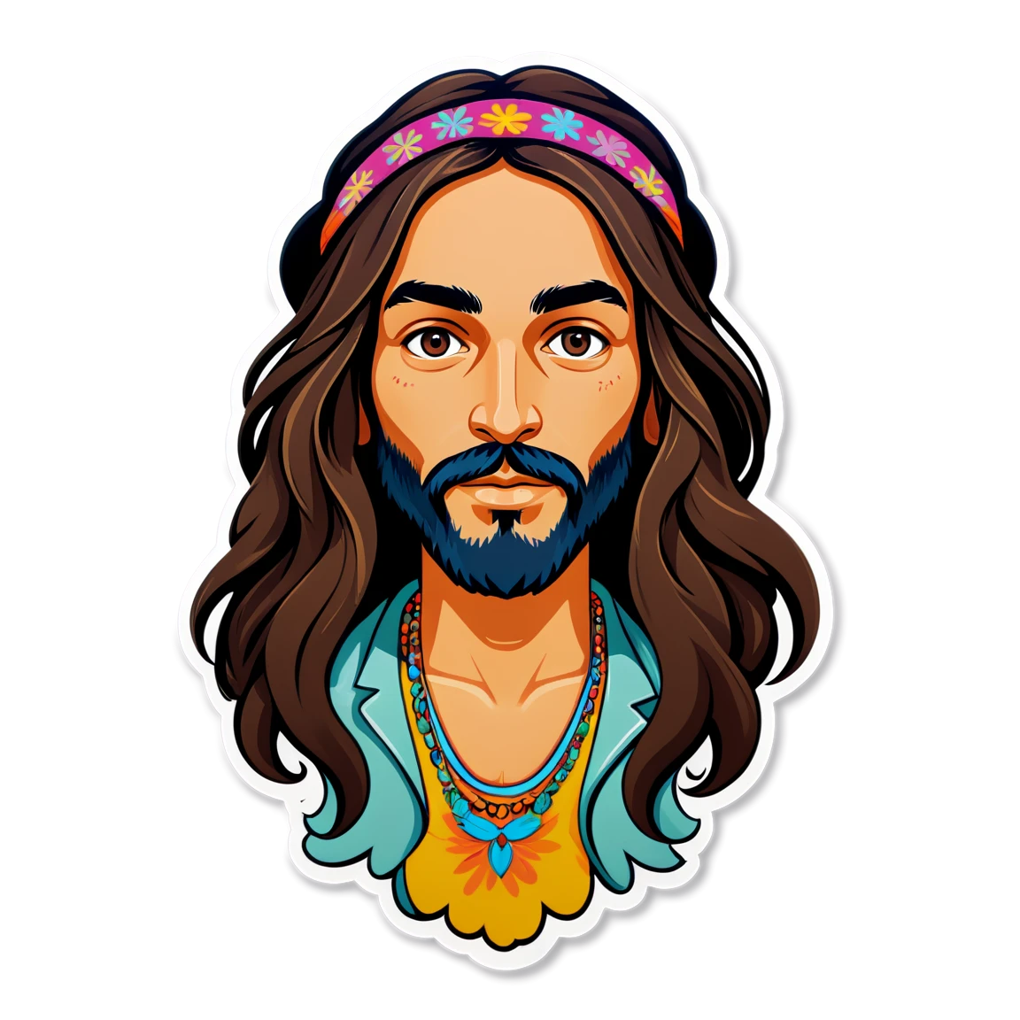 Hippie with long hair, casual stickers