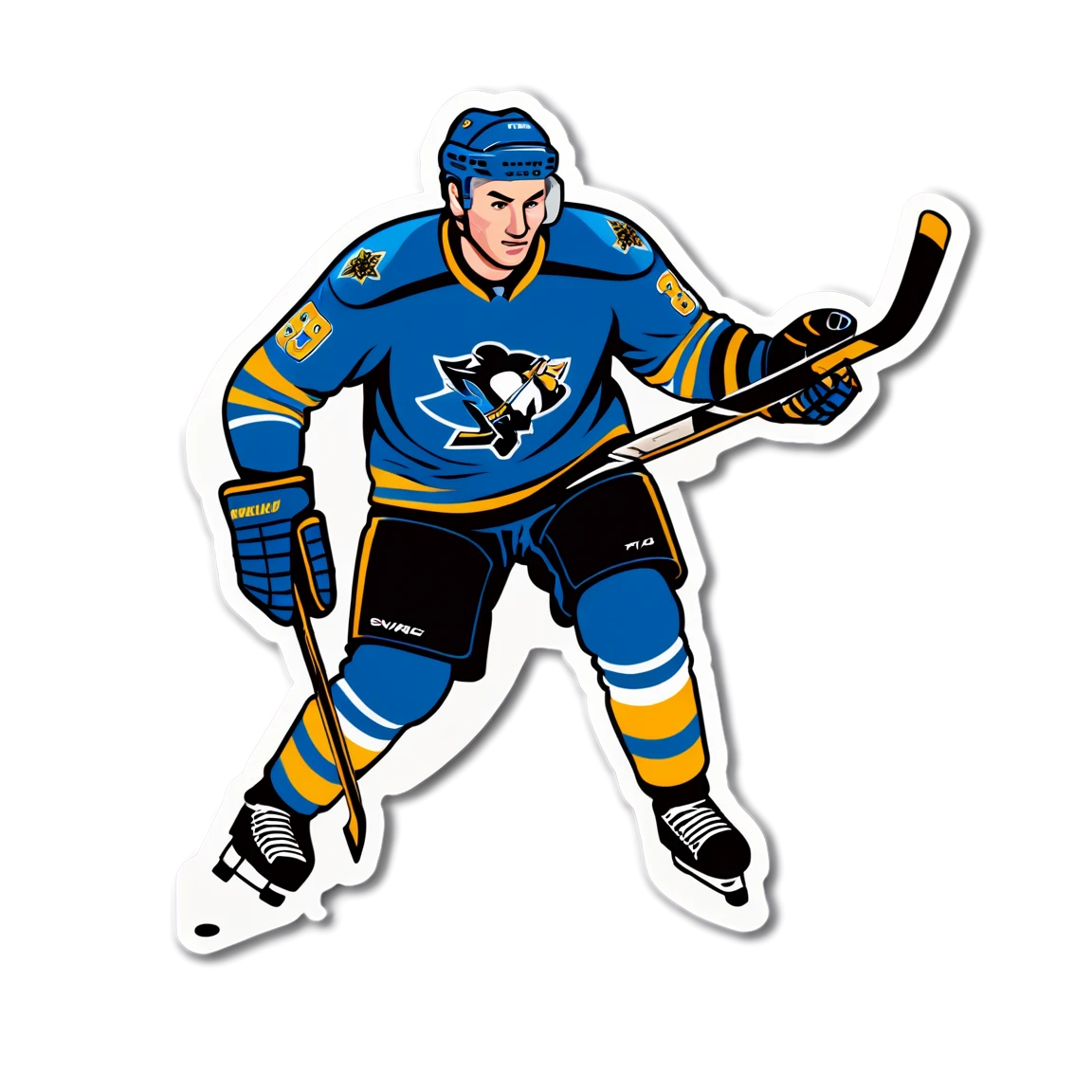 Hockey player with trophy, hockey sticker