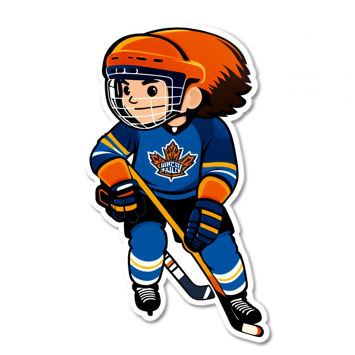 Hockey player wearing a helmet, hockey sticker