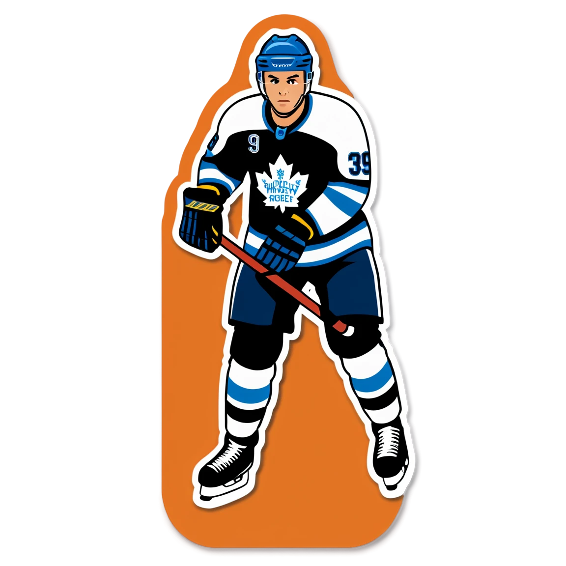 Hockey player in uniform, hockey sticker