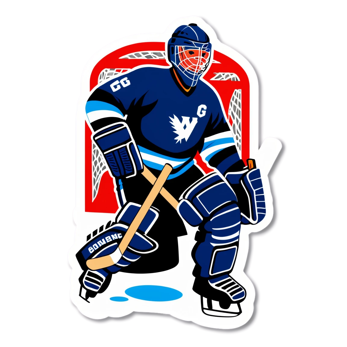 Goalkeeper with puck, hockey sticker