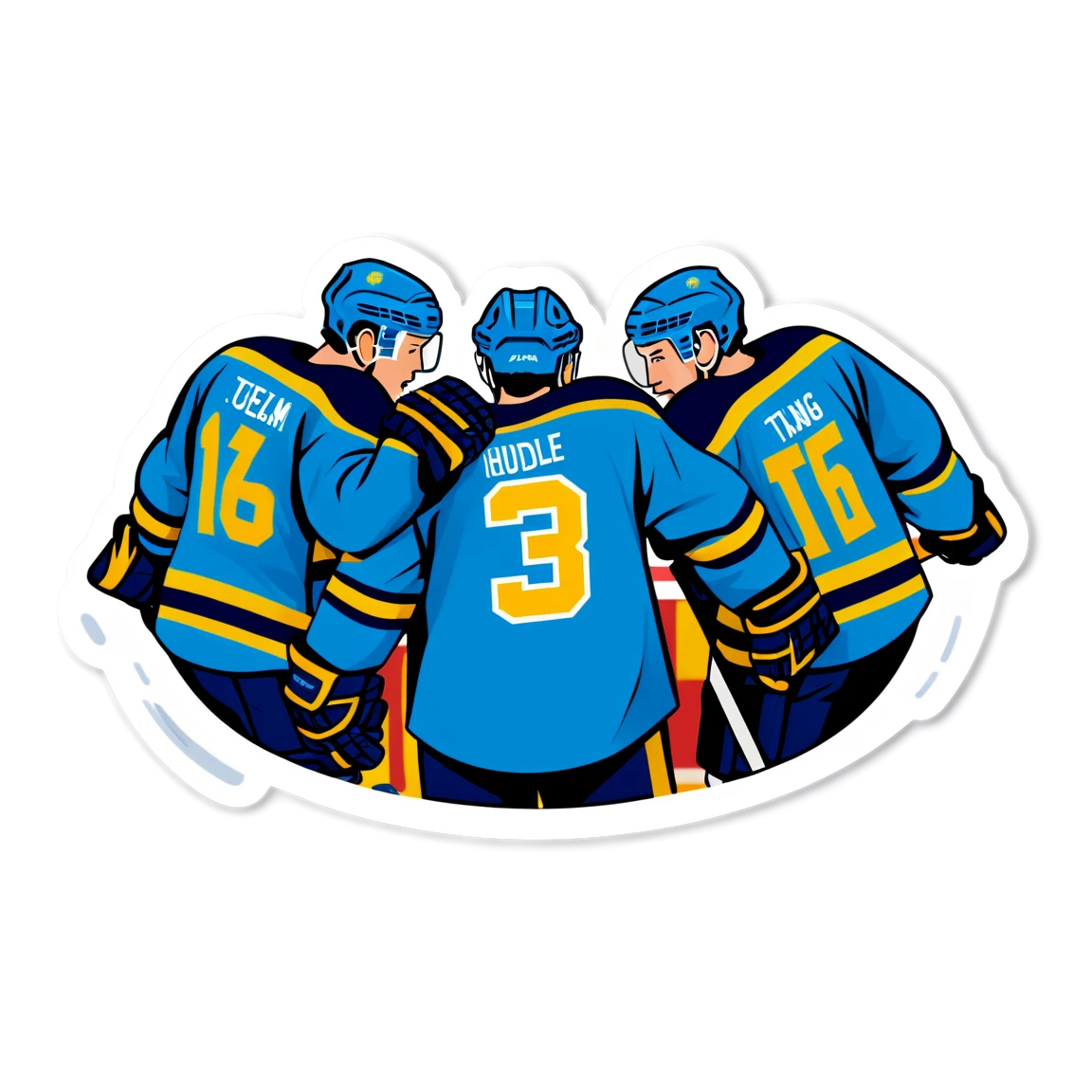 Team huddle, hockey sticker