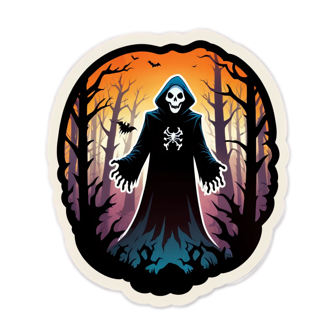 Horror sticker in a spooky forest