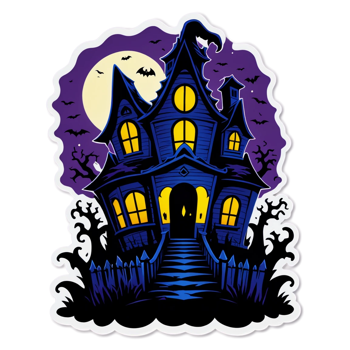 Horror sticker with a haunted house