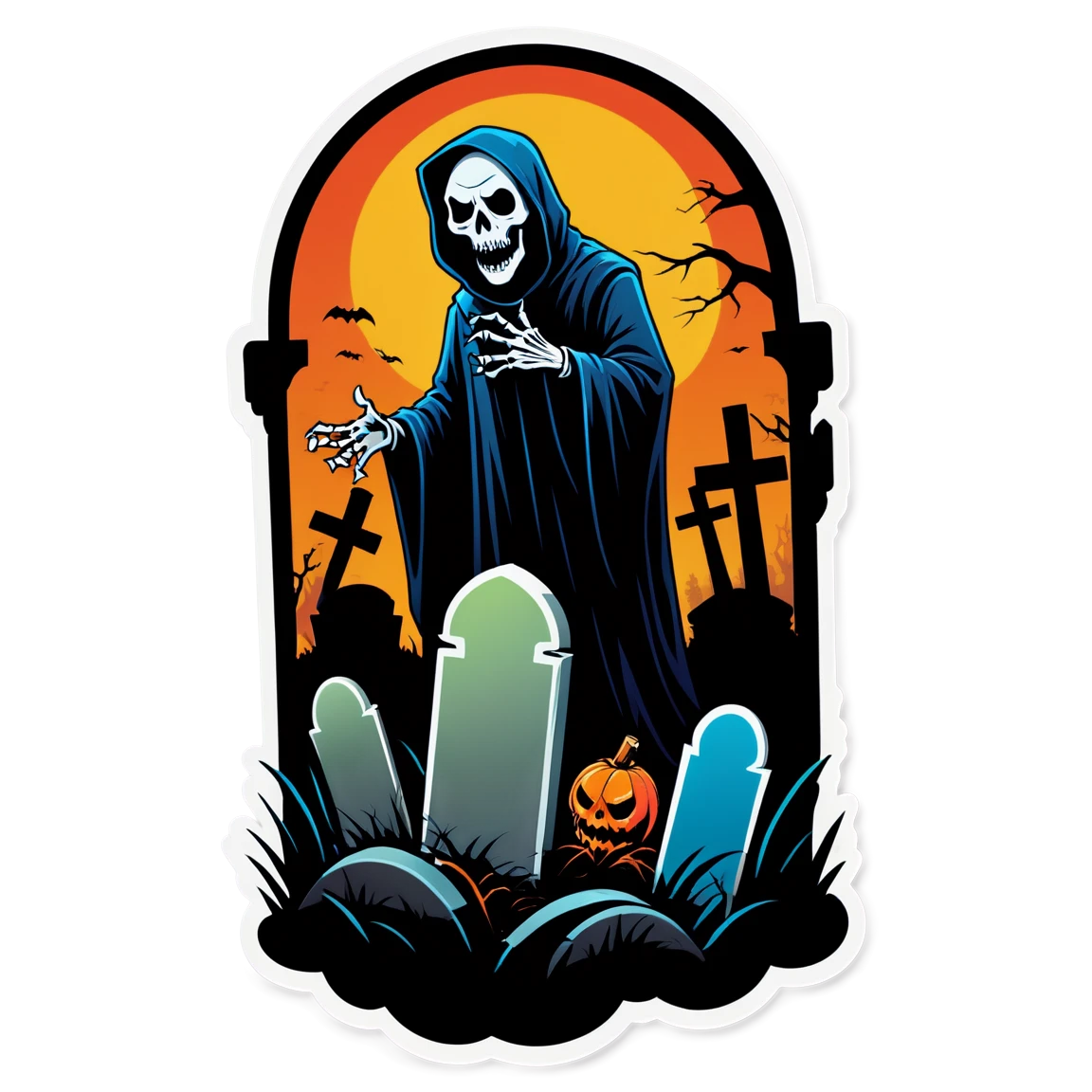 Horror sticker in a graveyard