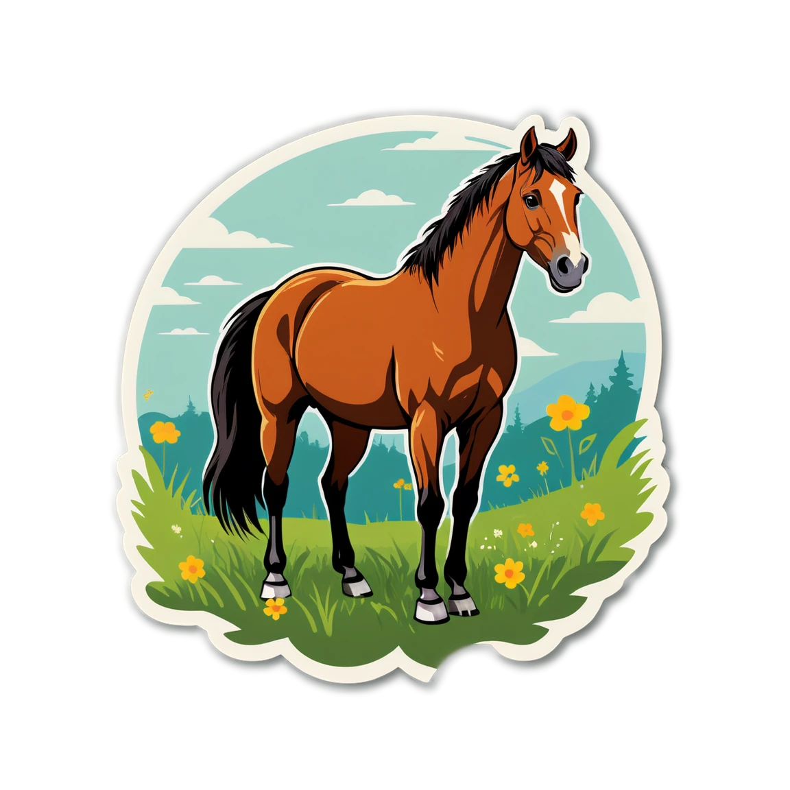 Horse in a meadow, horse sticker