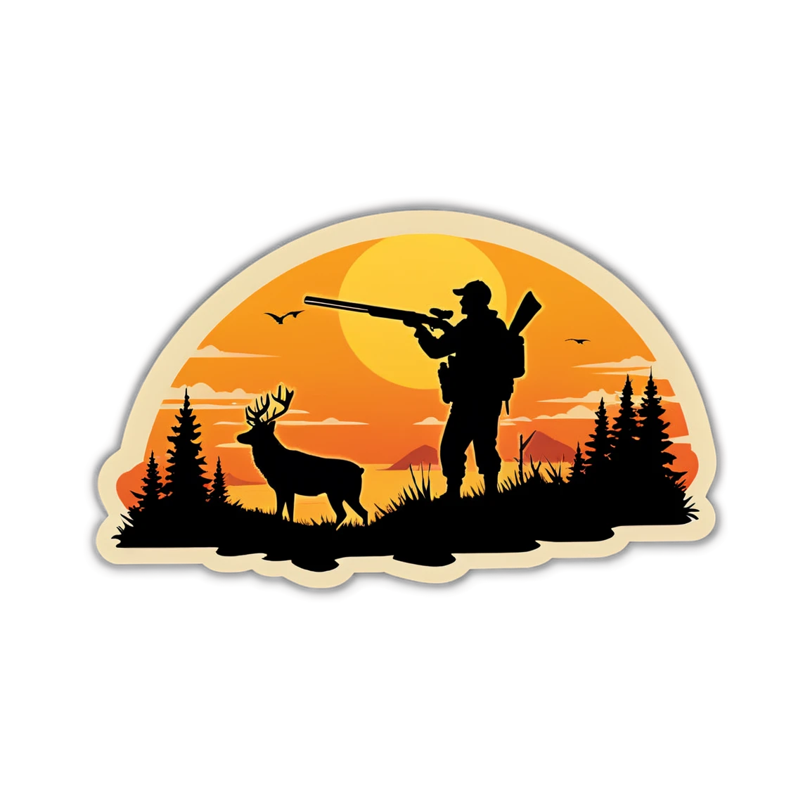 Hunting at sunrise, hunter sticker, hunting sticker