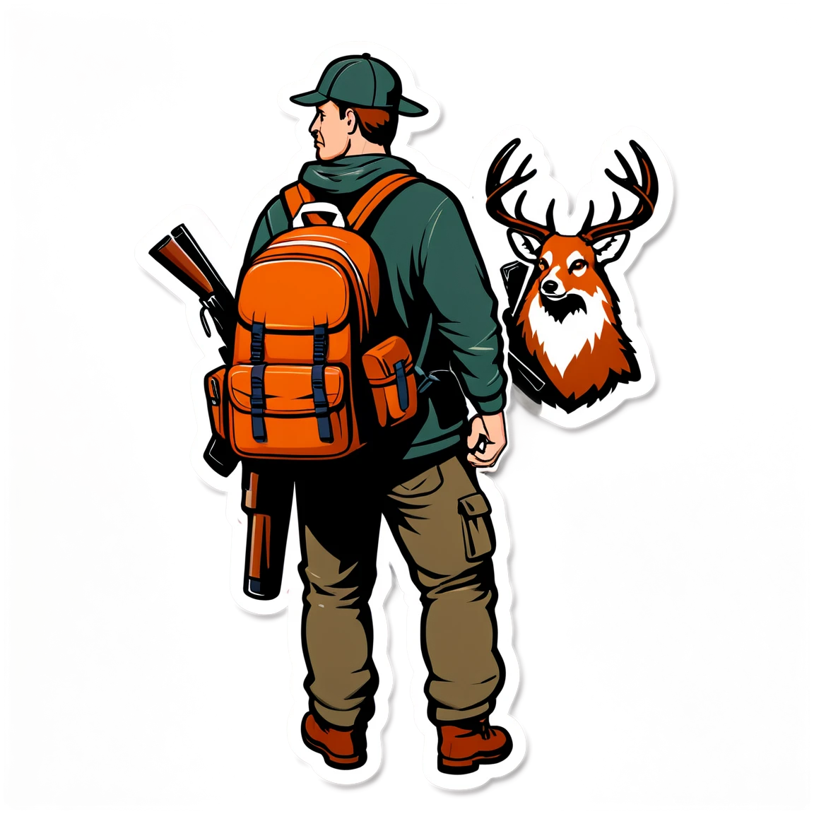 Hunting with a backpack, hunter sticker, hunting sticker