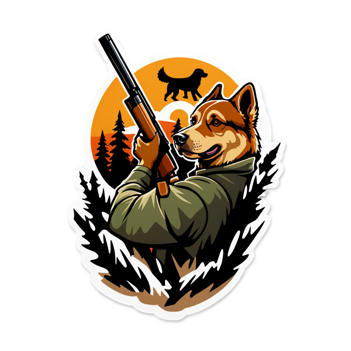 Hunting with a dog, hunter sticker, hunting sticker