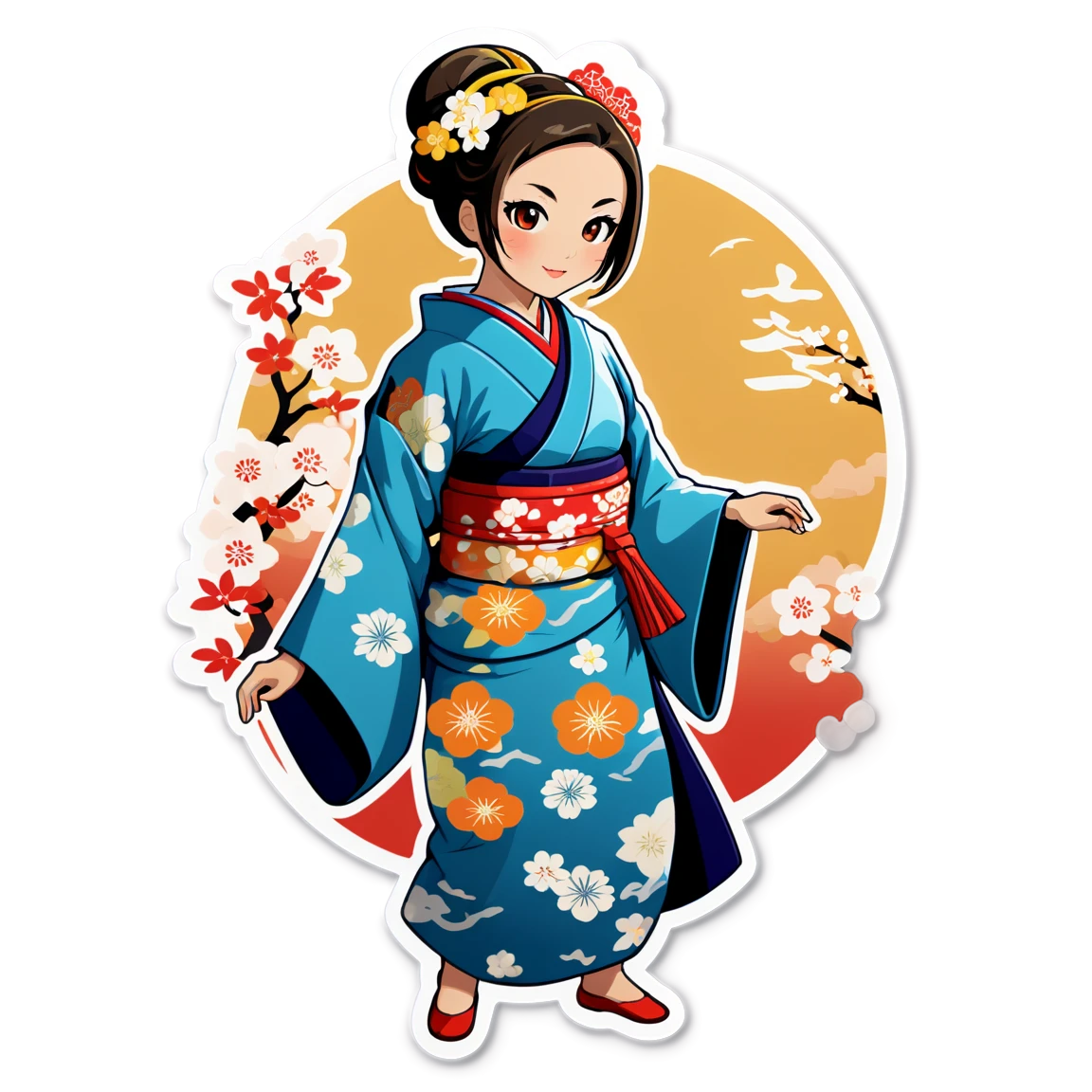 Japanese sticker with kimono