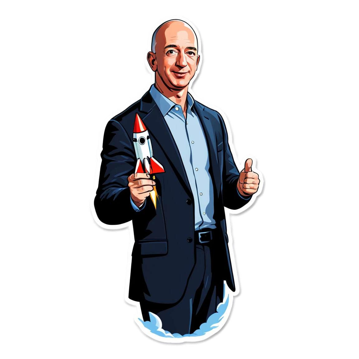 Jeff Bezos holding a rocket, entrepreneur sticker, Jeff Bezos sticker