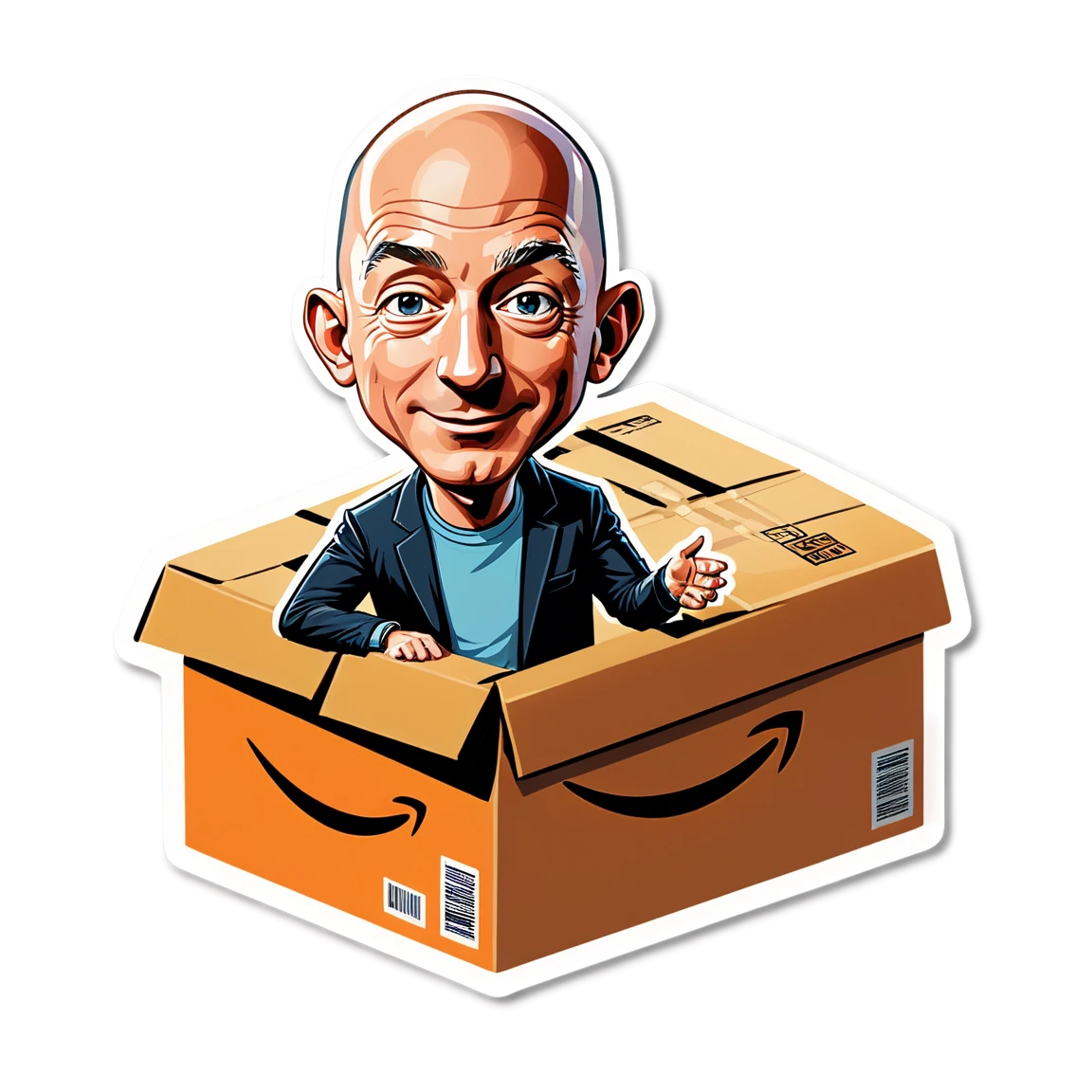 Jeff Bezos with e-commerce box, entrepreneur sticker, Jeff Bezos sticker