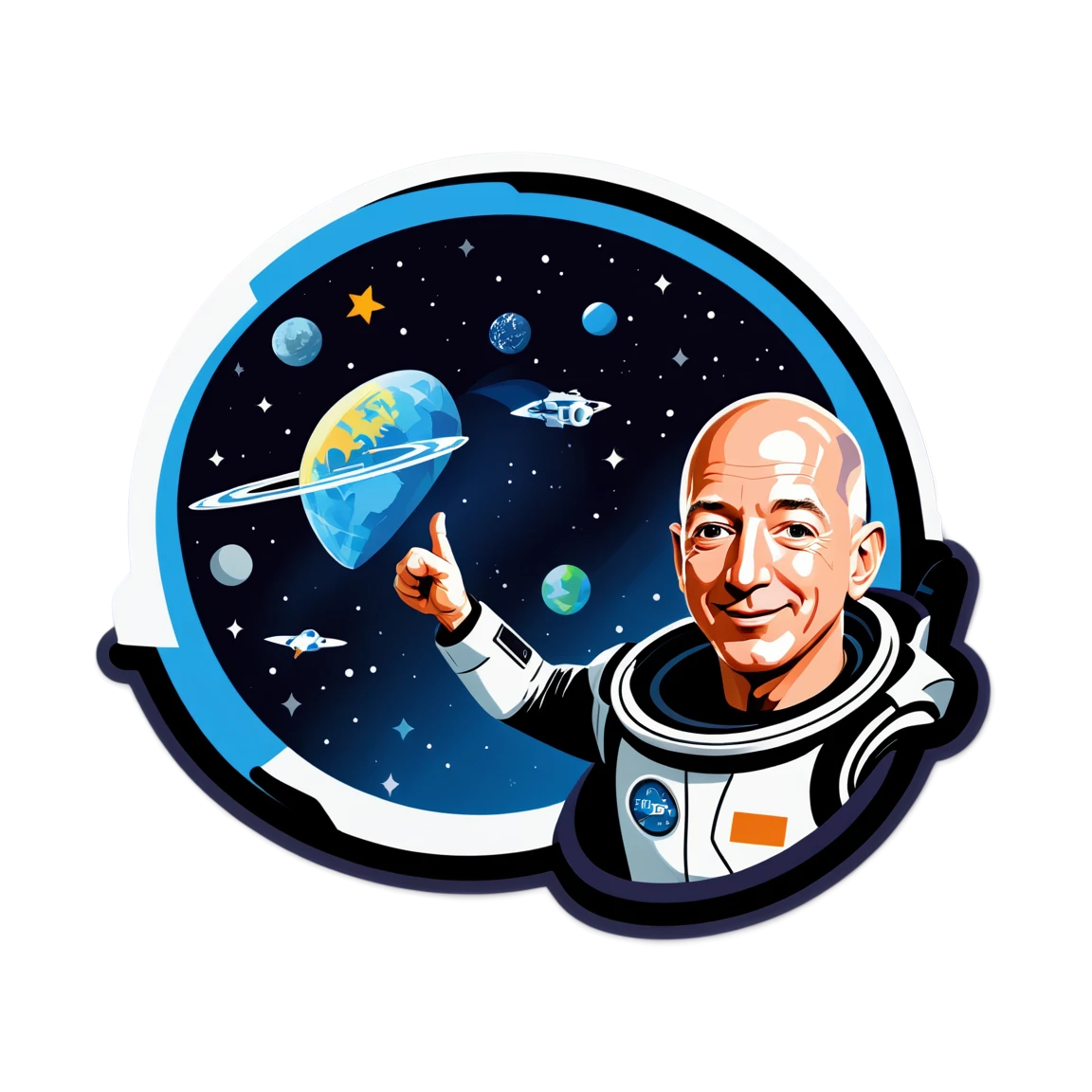 Jeff Bezos in spaceship, entrepreneur sticker, Jeff Bezos sticker