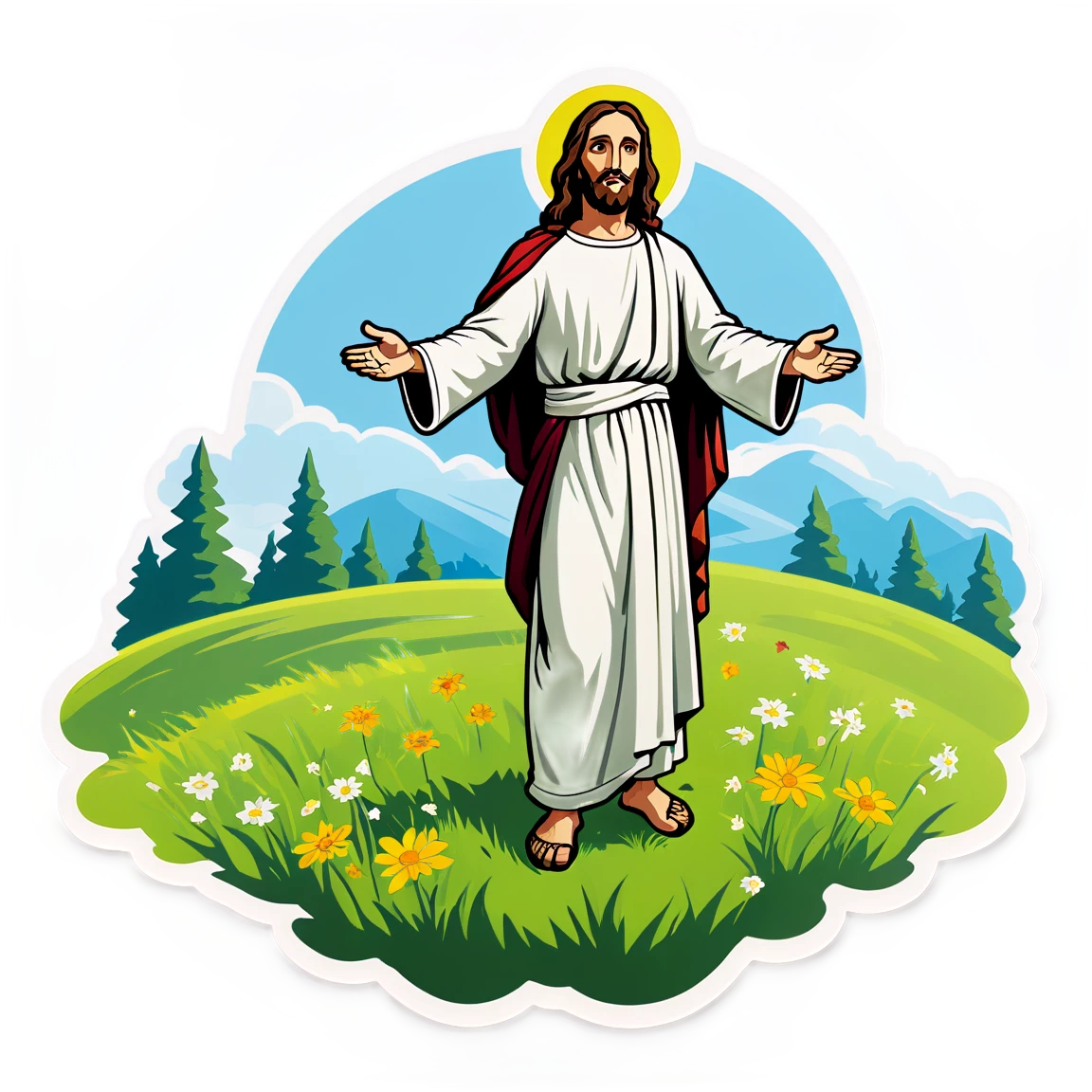 Jesus sticker in a meadow