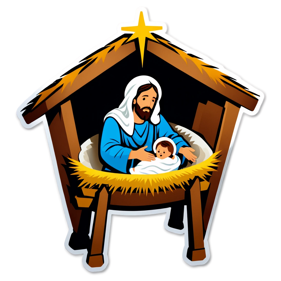 Jesus sticker in a manger