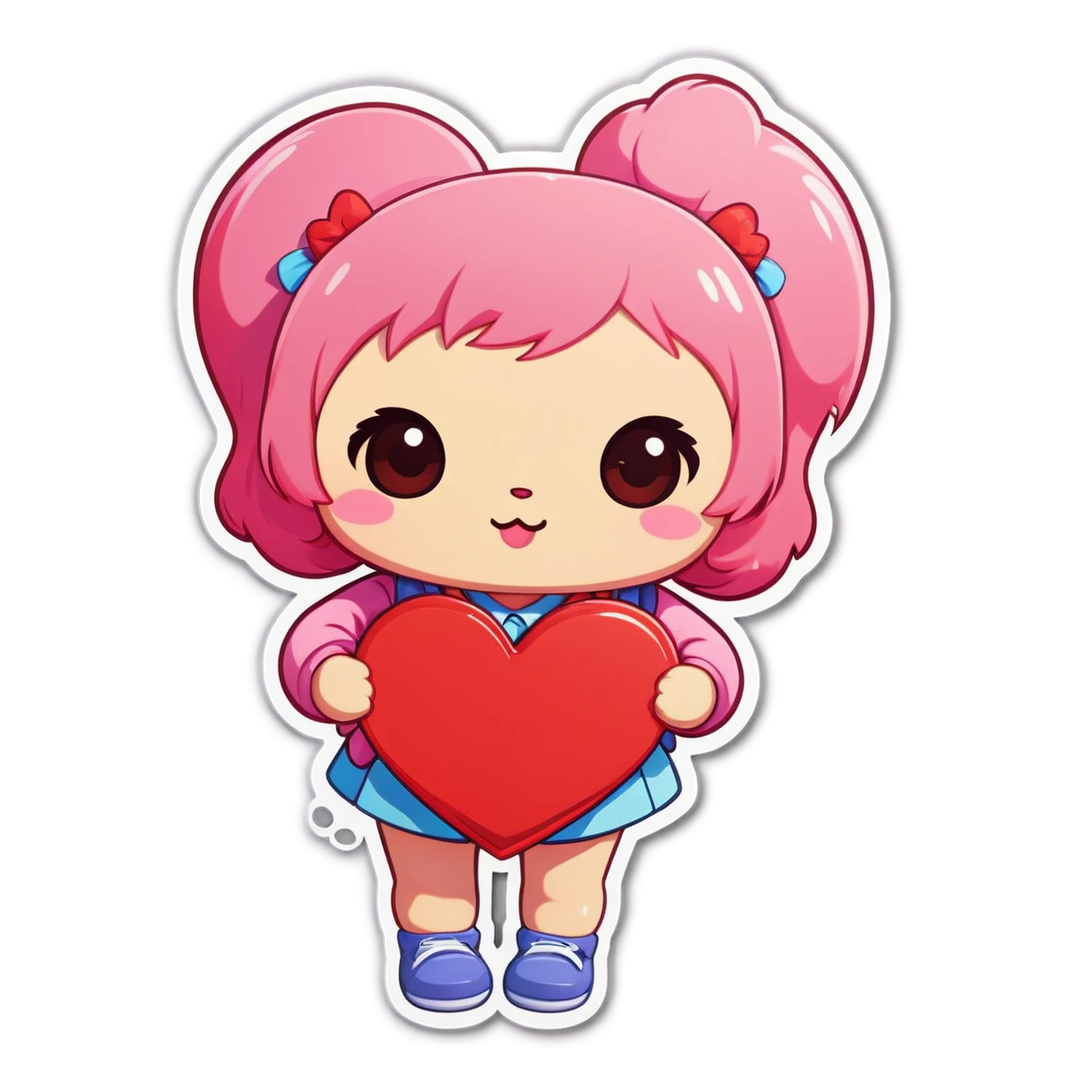 Kawaii sticker holding a heart