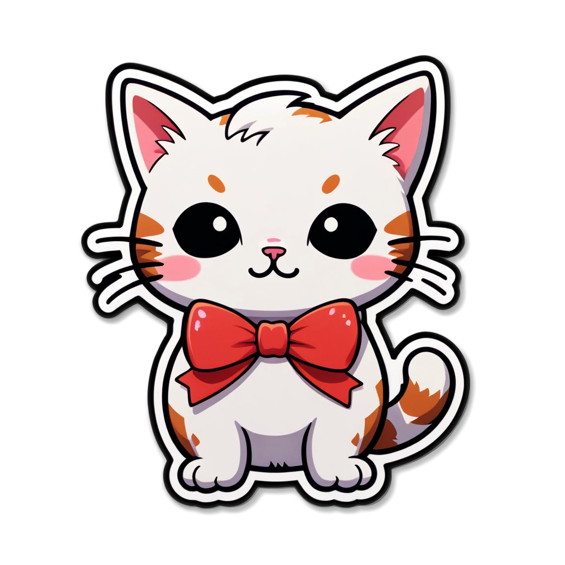 Red ribbon, kawaii cat sticker