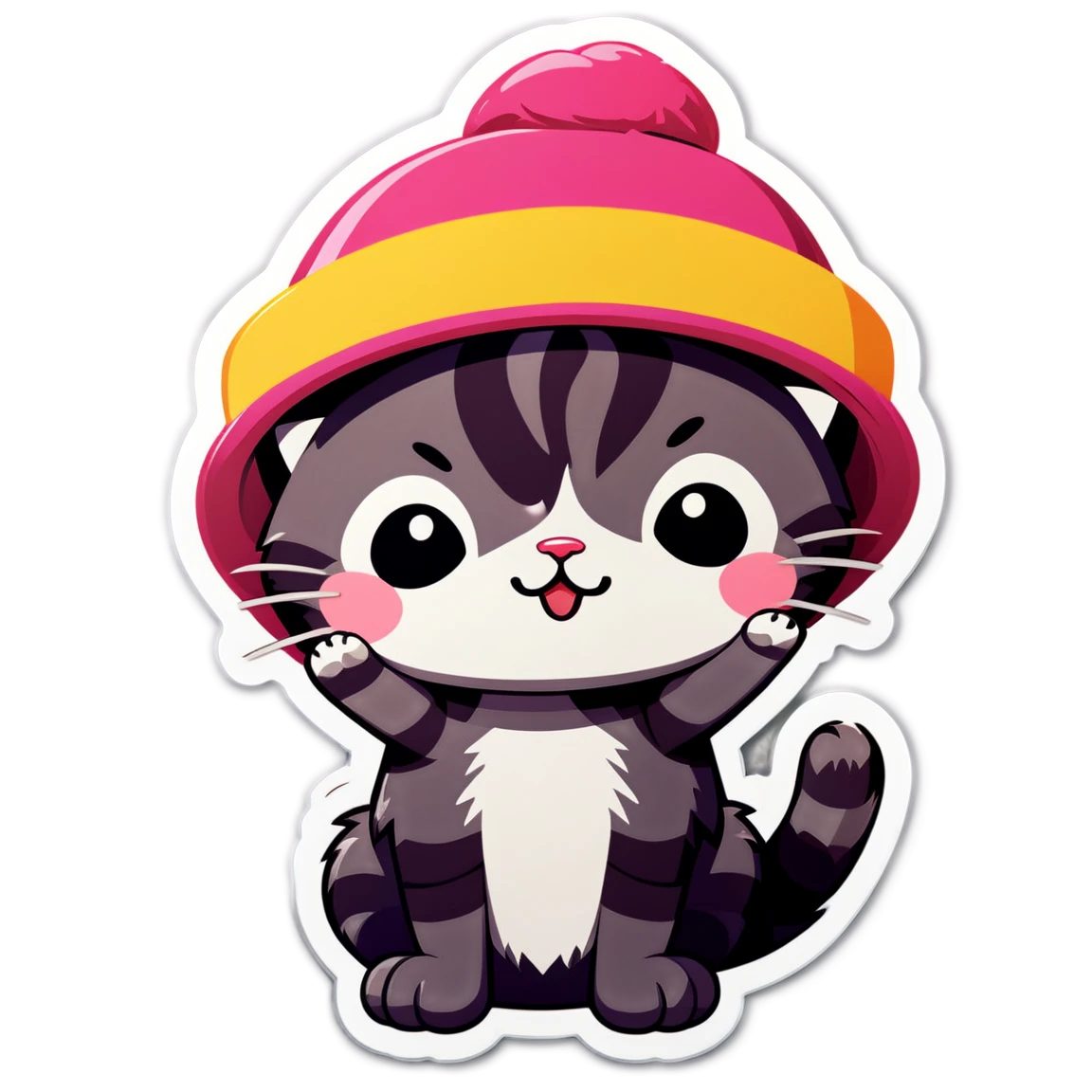 Cat with hat, kawaii cat sticker