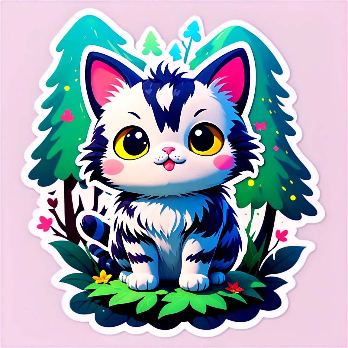 Cat in the wild, kawaii cat sticker