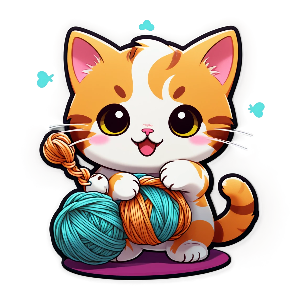 Yarn roll, kawaii cat sticker