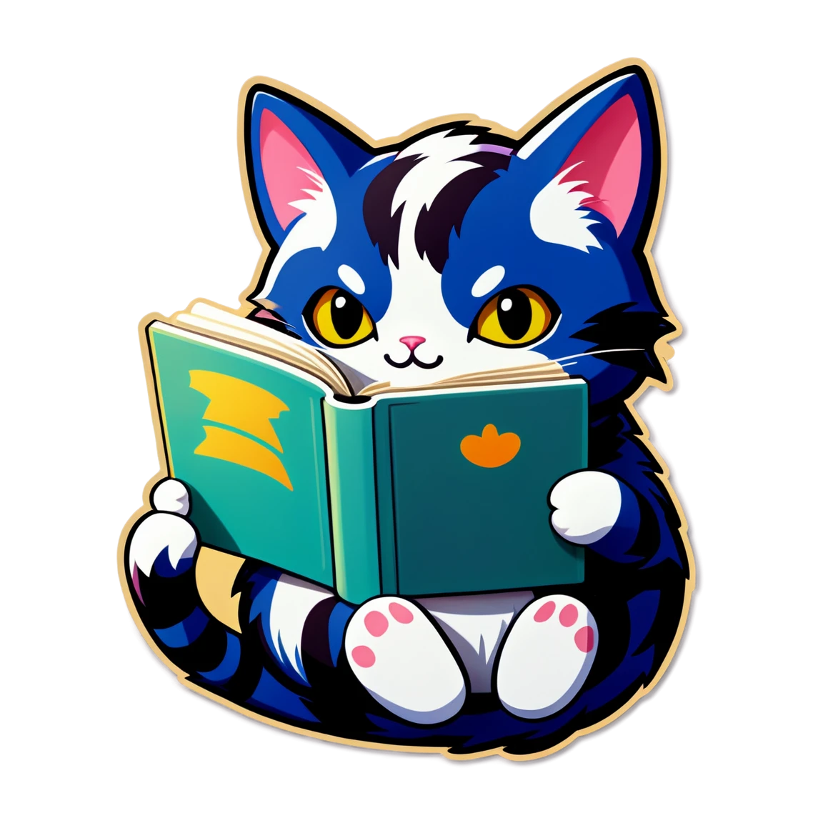 Cat reading, kawaii cat sticker