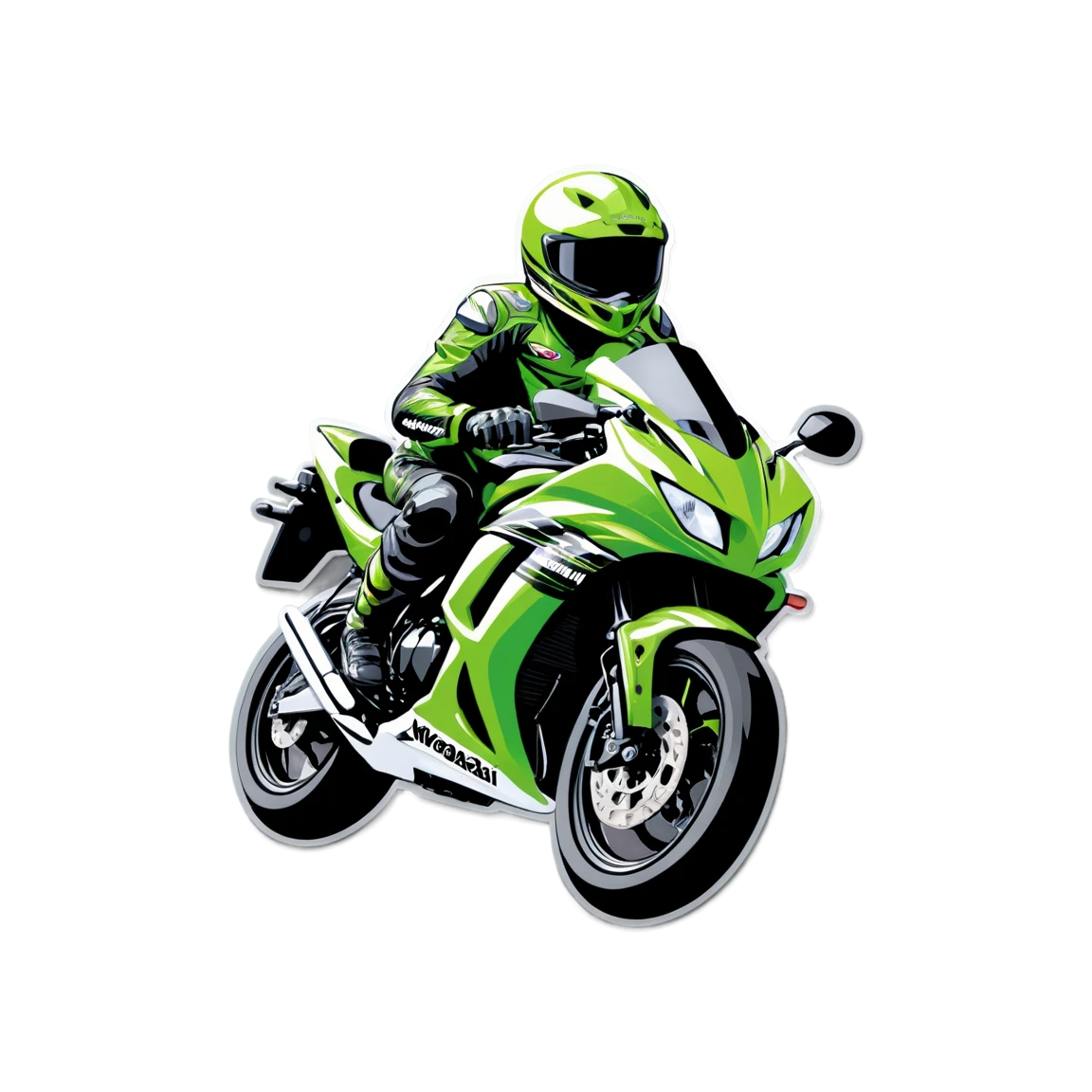 Kawasaki with helmet, motorcycle sticker, Kawasaki sticker