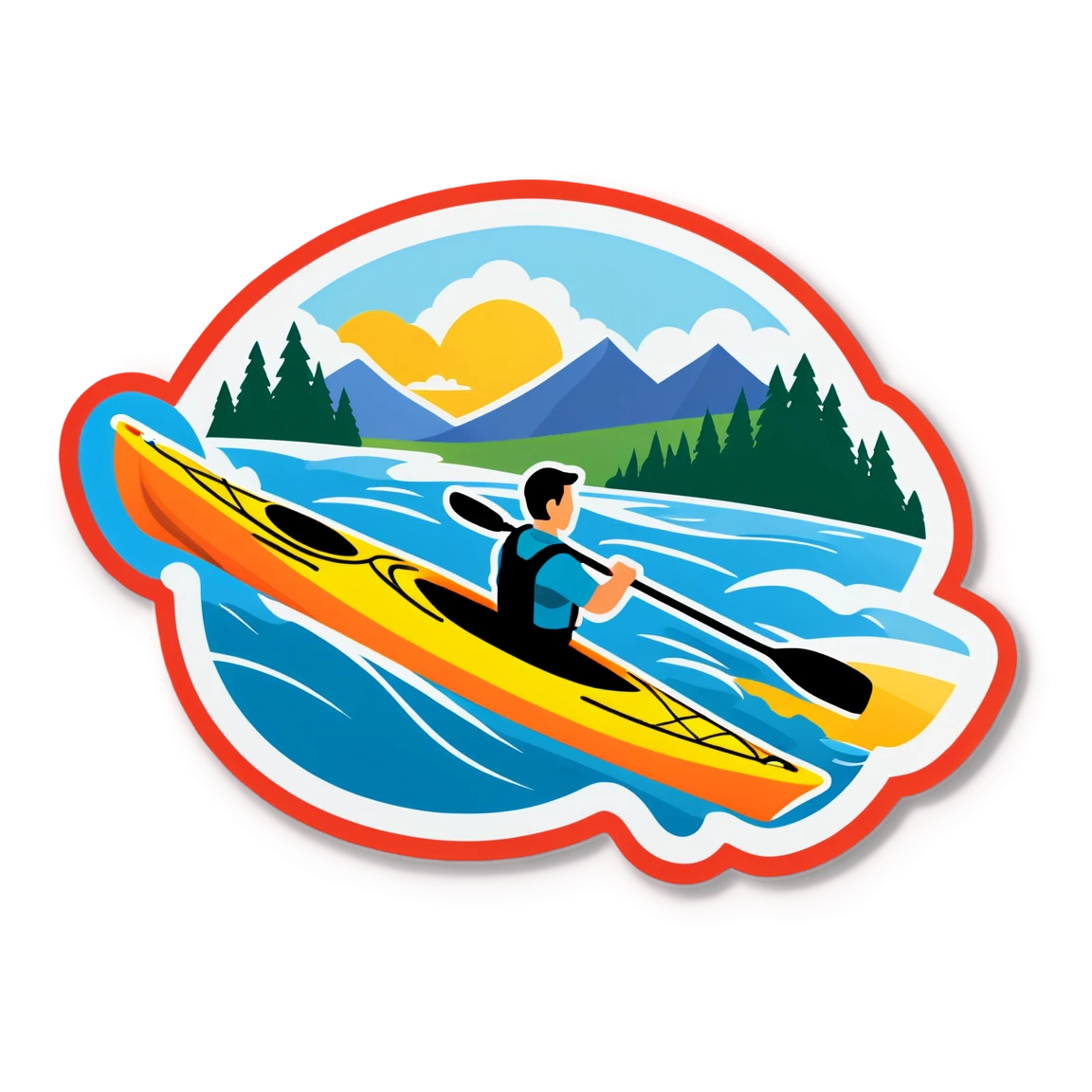 Kayak on a river, kayak sticker, outdoor sticker