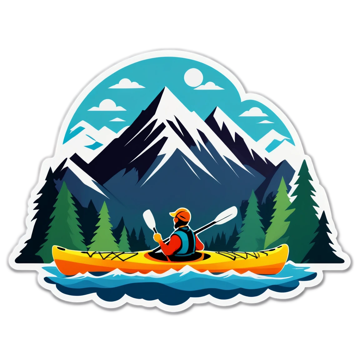 Kayak with mountains in the background, kayak sticker, scenery sticker