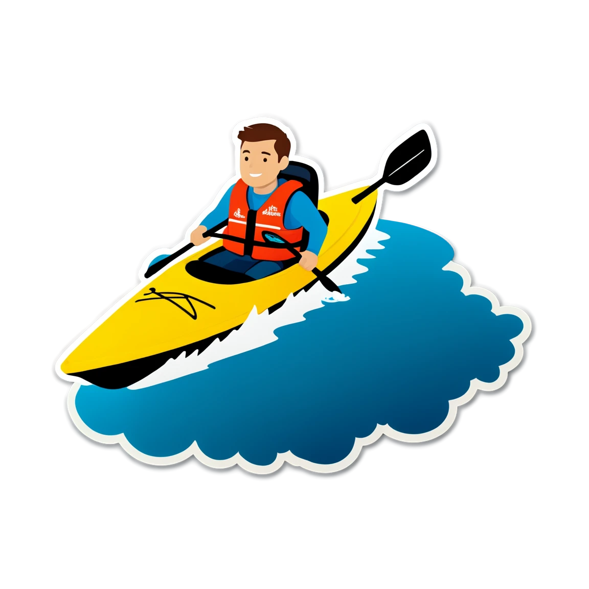 Kayak wearing a life jacket, kayak sticker, safety sticker