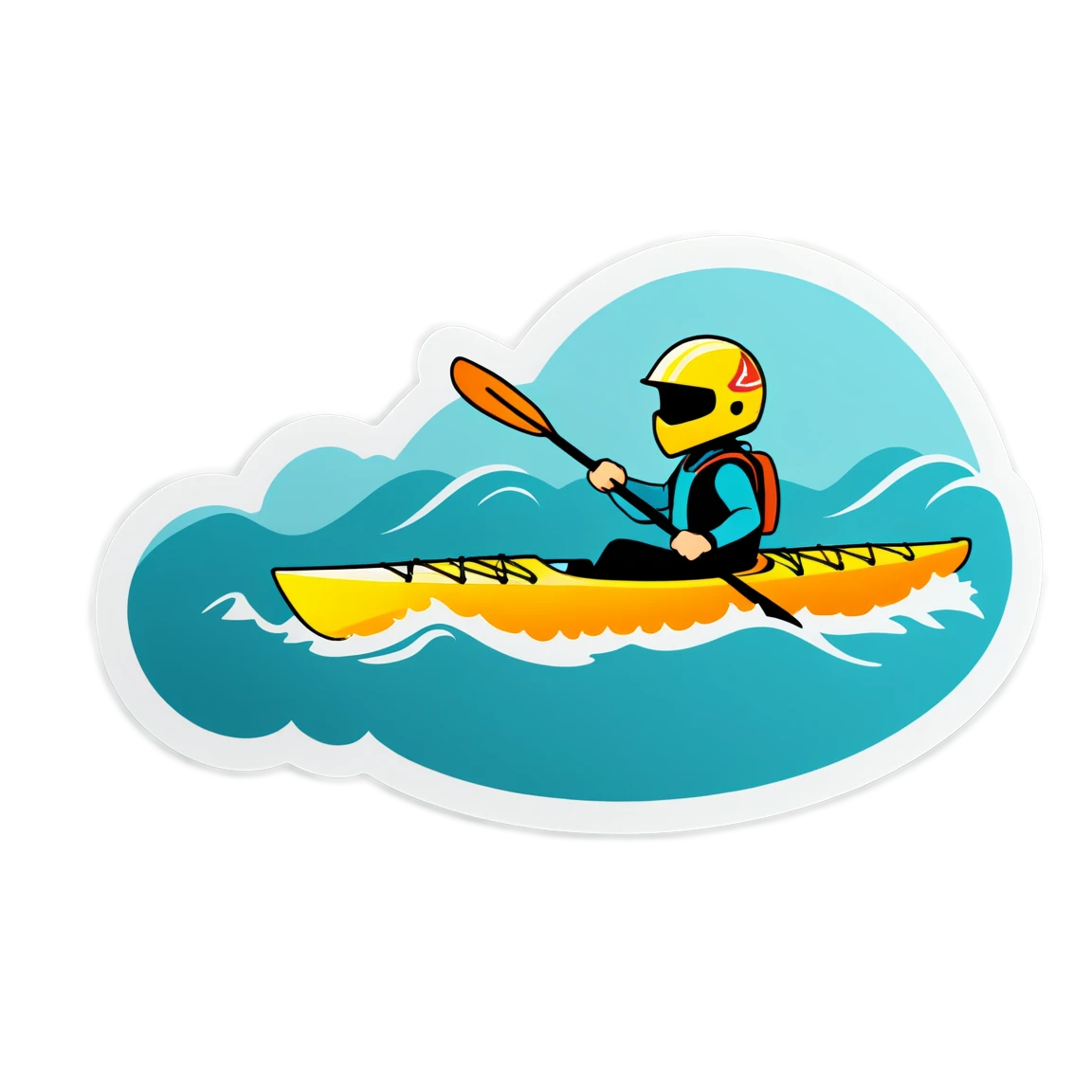 Kayak with a helmet, kayak sticker, protective gear sticker