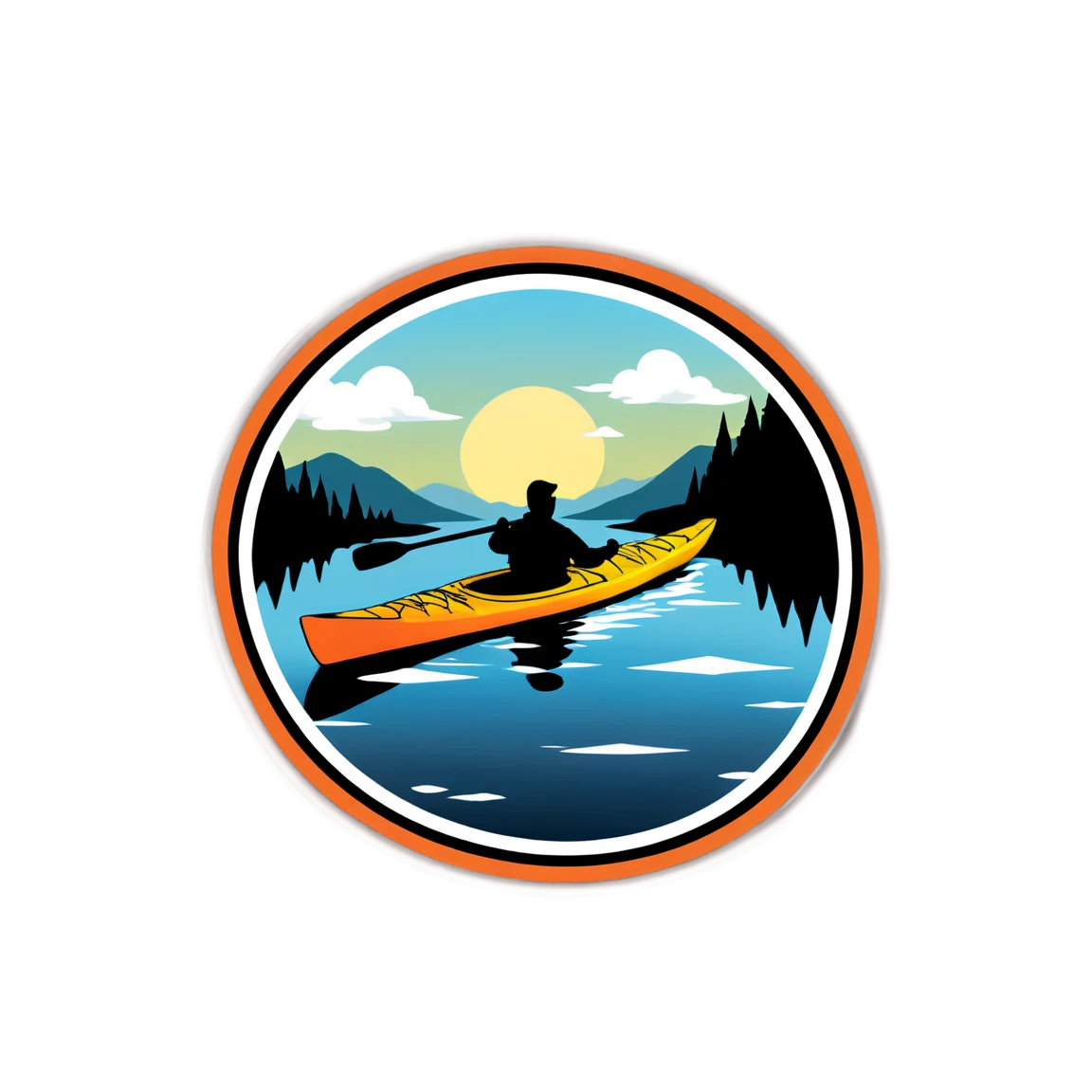 Kayak in a calm lake, kayak sticker, peace sticker