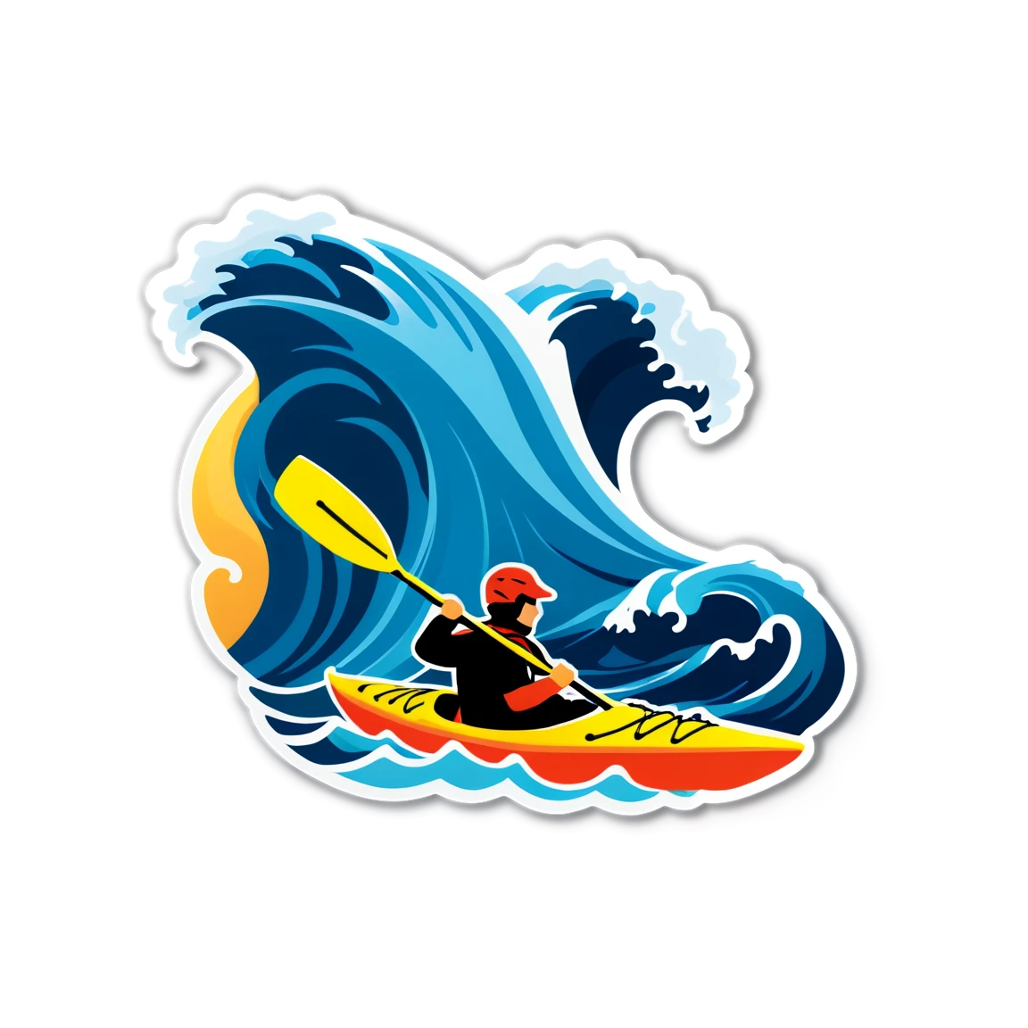 Kayak with waves, kayak sticker, action sticker