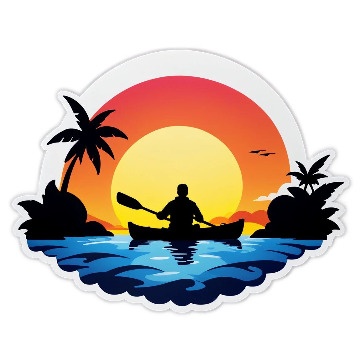 Kayak under a sunset, kayak sticker, evening sticker